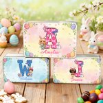 Personalised Cartoon Bunny Ears Kid Character Tin Storage Box with Initial and Name Daily Use Easter Gift for Boys Girls