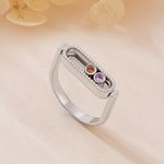 Anillo personalizado de plata de ley con doble piedra de nacimiento y texto Joyería delicada Regalo de cumpleaños de San Valentín para madre esposa