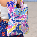 Personalized Tropical Flower Canvas Tote Bag with Name Daily Use Travel Birthday Gift for Women Girls