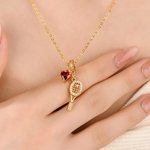 Personalized Glitter Tennis Racket Heart Birthstone Necklace Dainty Jewellery Birthday Team Gift for Tennis Lover