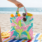 Personalized Tropical Flower Canvas Tote Bag with Name Daily Use Travel Birthday Gift for Women Girls