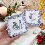 Personalized Toile De Jouy Snowman Santa Claus Nutcracker Ceramic Trinket Jewelry Dish with Name Daily Use Christmas Gift for Women