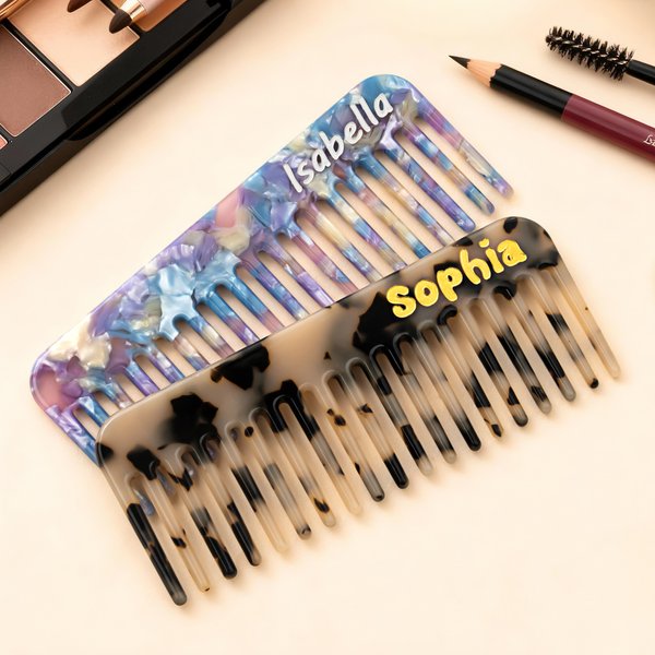 Personalised Resin Amber Art Hair Brush Teeth Comb with Name Anniversary Birthday Gift for Woman Bridesmaid