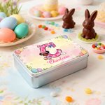 Personalised Cartoon Bunny Ears Kid Character Tin Storage Box with Initial and Name Daily Use Easter Gift for Boys Girls