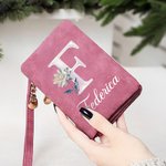Portafoglio da polso pieghevole in pelle PU personalizzato con nome e più scomparti - Regalo di compleanno e anniversario per donne