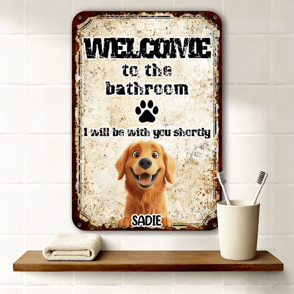 Personalized Cute 3D Cartoon Tinplate Painting with Name Bathroom Daily Use Birthday Gift for Cat Dog Pet Lovers