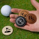 Personalisierte Golf-Thema Monogramm magnetische PU Leder Golf Ball Marker mit Namen und Initialen Satz von 2 Golf Club Geburtstag Geschenk für Golfliebhaber Golfer