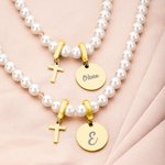 Collier de perles avec nom en forme de croix Cadeau de baptême Cadeau d'anniversaire pour fille Enfant