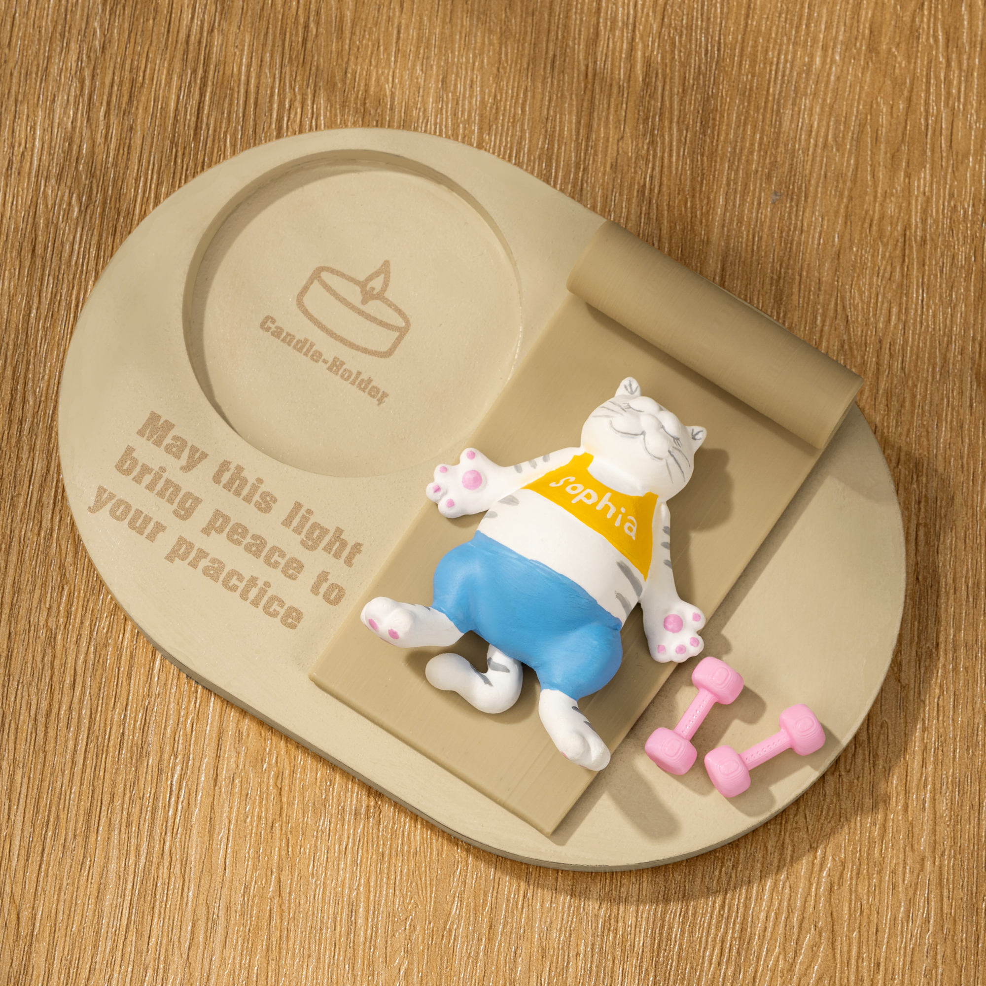 Bougeoir personnalisé Yoga Cat avec nom et texte Décoration d'intérieur Cadeau d'anniversaire pour les amateurs de Yoga
