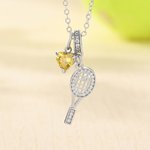 Personalized Glitter Tennis Racket Heart Birthstone Necklace Dainty Jewellery Birthday Team Gift for Tennis Lover