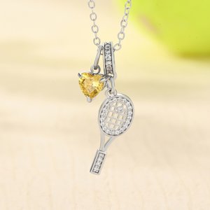 Personalised Glitter Tennis Racket Heart Birthstone Necklace Dainty Jewellery Birthday Team Gift for Tennis Lover