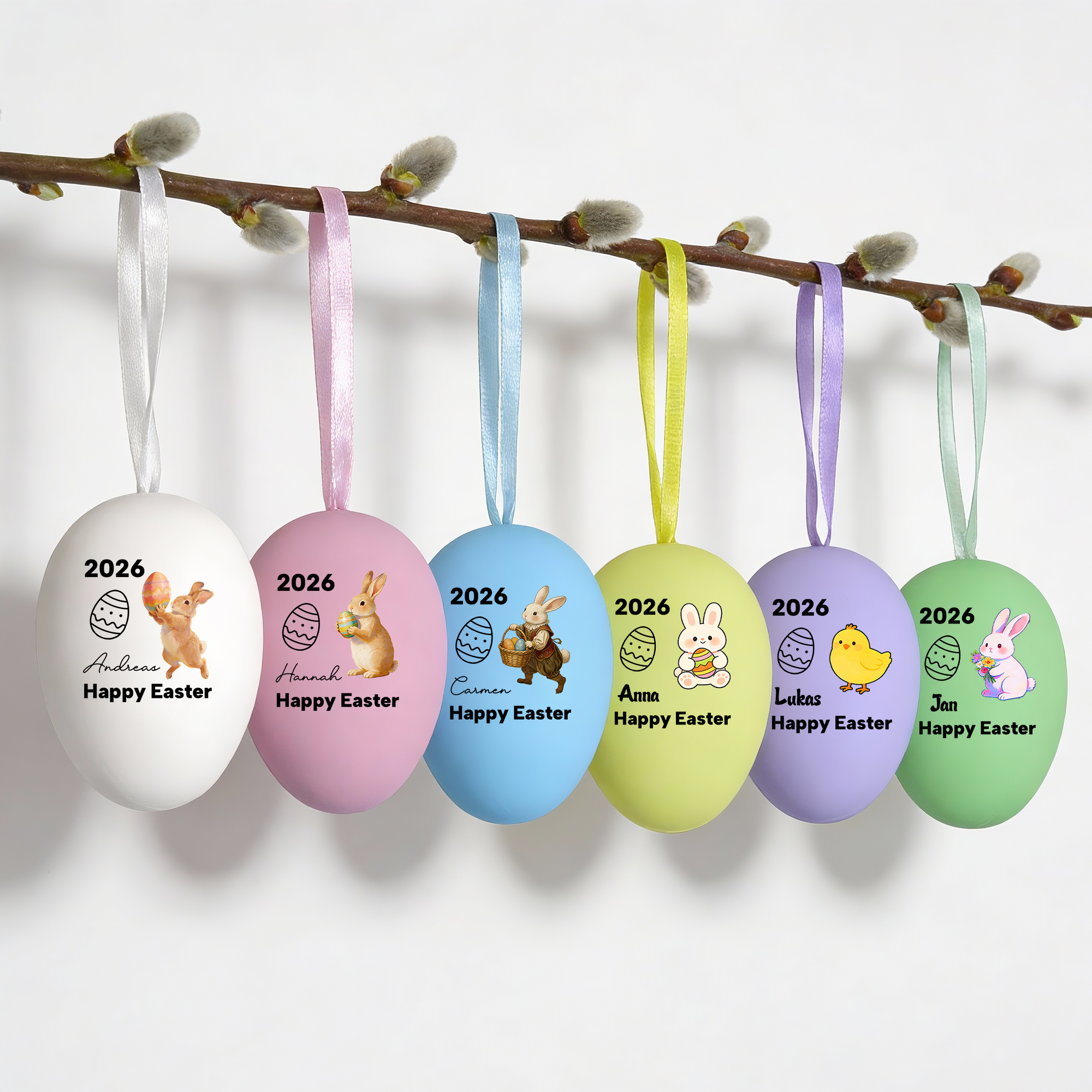 Décoration d'oeufs de Pâques en plastique multicolore avec nom Paquet de 12 Pcs Décoration d'intérieur Cadeau de Pâques pour les enfants Famille