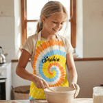 Personalised Colourful Tie-Dye Art Kid Adult Painting Baking Apron with Name and Front Pocket DIY Party Birthday Gift for Kids Family