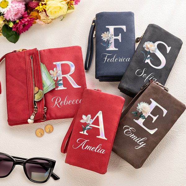 Portafoglio da polso pieghevole in pelle PU personalizzato con nome e più scomparti - Regalo di compleanno e anniversario per donne