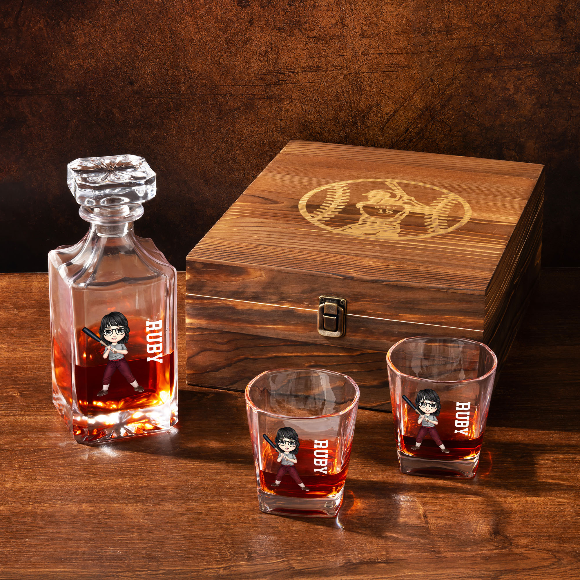 Carafe à whisky personnalisée avec nom et numéro Cadeau d'anniversaire pour les amoureux du baseball