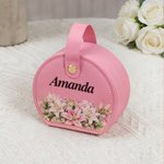Personalized Birth Flower Portable PU Leather Hand-Held Jewelry Case with Name Birthday Wedding Gift for Women Bridesmaids