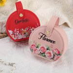 Personalized Birth Flower Portable PU Leather Hand-Held Jewelry Case with Name Birthday Wedding Gift for Women Bridesmaids