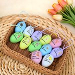 Personalized Cute Bunny Chick Multicolour Plastic Hanging Easter Egg Ornaments with Name Pack of 12 Pcs Home Outside Decor Easter Gift for Kids Family