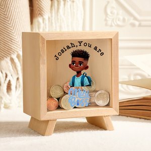 Personalized You Are Mini Boss Cartoon Kid Wooden Money Box Piggy Bank with Name Back to School Birthday Children's Day Gift for Kids