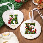 Ornement de Noël personnalisé en céramique avec nom et année Cadeau pour la famille et les amis
