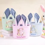 Personalised Cute Peter Rabbit Flower Butterfly Initial Bunny Ears Striped Easter Basket with Name Easter Eggs Hunting Party Favor Gift for Kids