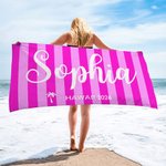 Gepersonaliseerde Palmboom Multicolor Streep Oversized Sneldrogende Strandhanddoek met Naam en Tekst Strand Reisbenodigdheden Verjaardagscadeau voor Familie Vriend