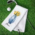 Personalisierte Geburt Blume Golf Tasche Vase saugfähige Waffel Sport Handtuch mit Namen und hängenden Clip Geburtstag Sport Zubehör Geschenk für Golfspieler