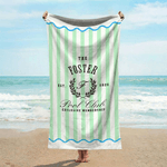 Personalized Striped Pool Club Exclusive Membership Quick Dry Beach Towel with Name Summer Vacation Party Birthday Gift for Family