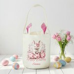 Personalised Floral Easter Eggs Cute Bow Bunny Reusable Easter Basket with Name and Bunny Ears Happy Easter Gift for Kids