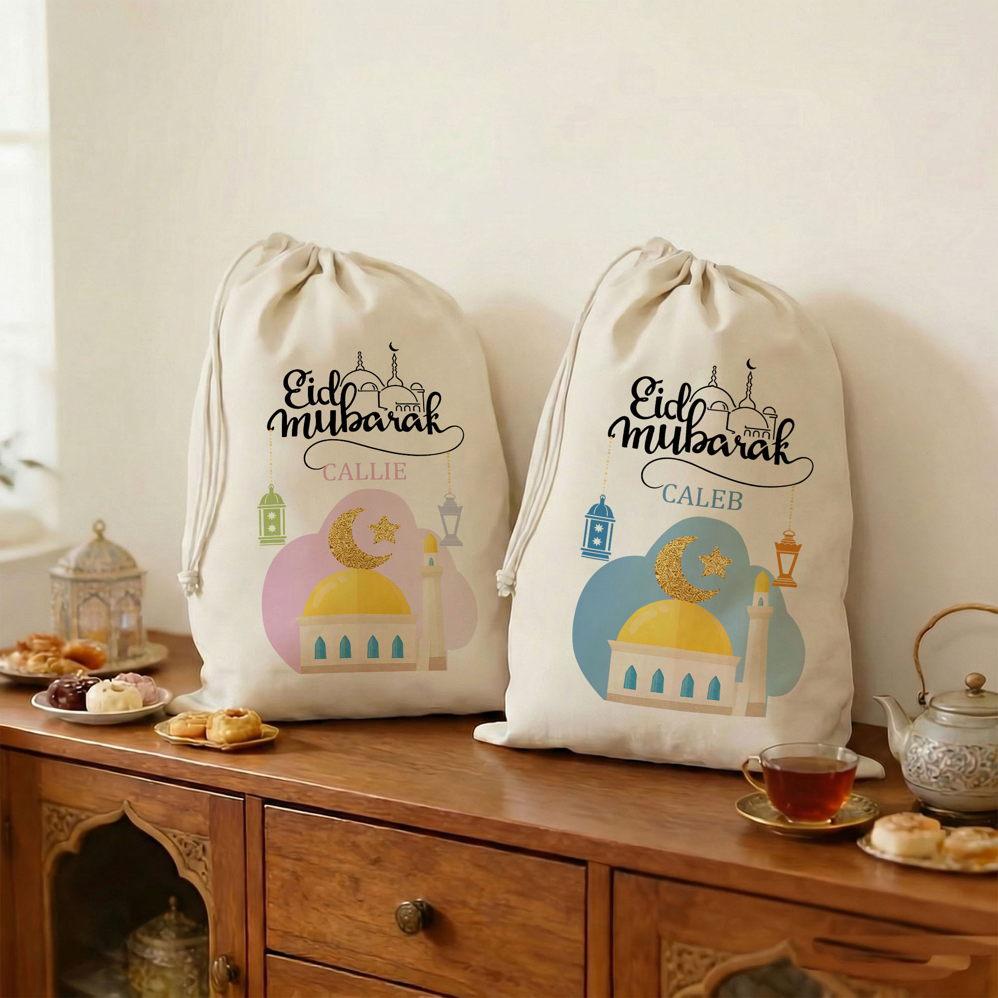 Sac à dos personnalisé avec nom pour l'Aïd Mubarak Crescent Moon Star Arch Ramadan Eid Gift for Kids