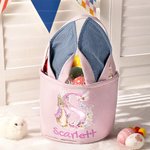 Personalised Cute Peter Rabbit Flower Butterfly Initial Bunny Ears Striped Easter Basket with Name Easter Eggs Hunting Party Favor Gift for Kids