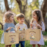 Personalized Happy Easter Bunny Large Jute Tote Bag with Name and Text Easter Party Gift for Boys Girls