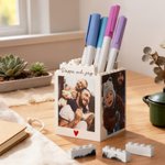 Personlig byggblock foto pennhållare borddekor perfekt present till familj och vänner för alla hjärtans dag fars dag och födelsedag