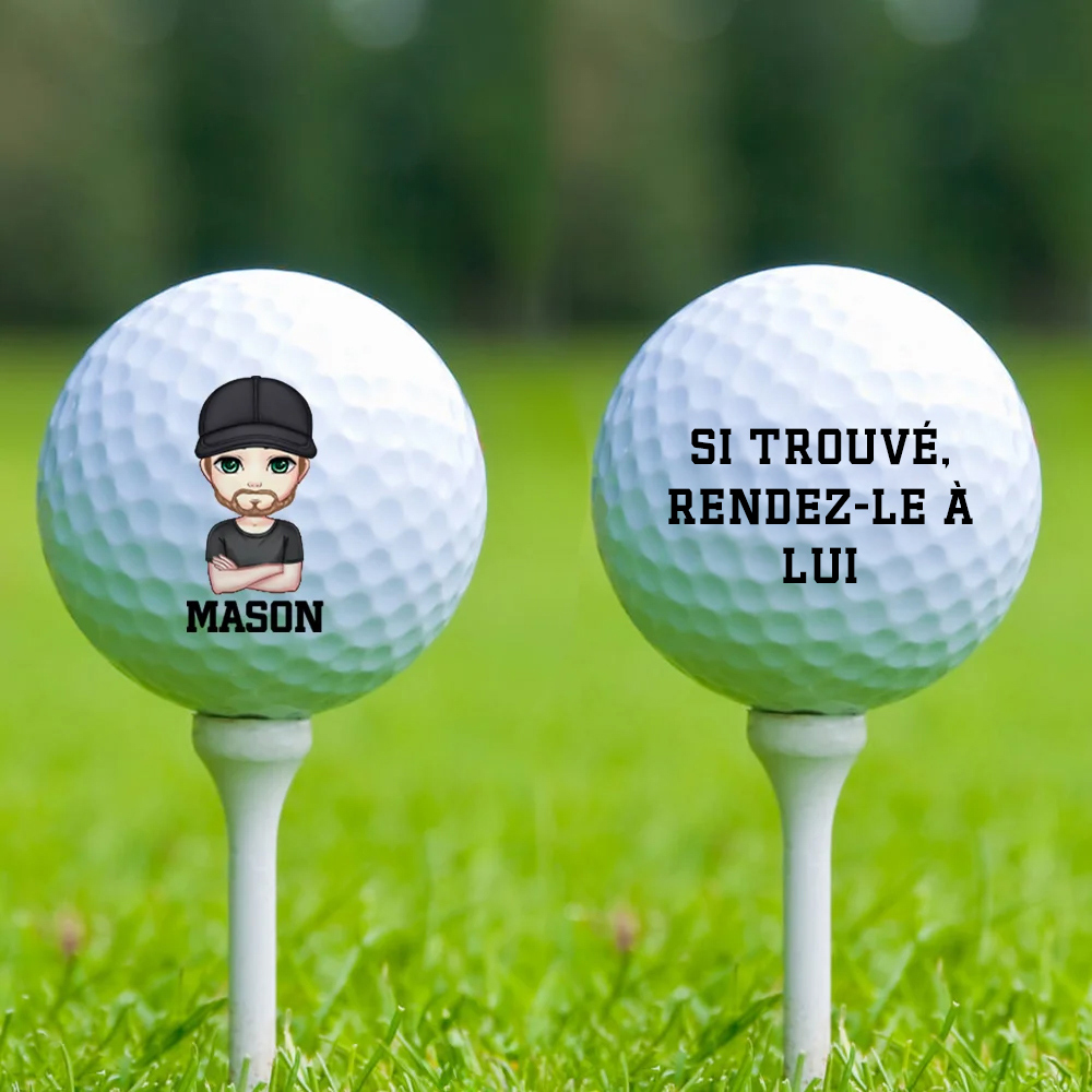 Balle de Golf Personnalisée avec Personnage de Dessin Animé et Nom Cadeau d'Anniversaire Fête des Pères pour Amateurs de Golf