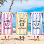 Personalized Striped Pool Club Exclusive Membership Quick Dry Beach Towel with Name Summer Vacation Party Birthday Gift for Family