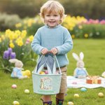 Personalised Cute Peter Rabbit Flower Butterfly Initial Bunny Ears Striped Easter Basket with Name Easter Eggs Hunting Party Favor Gift for Kids