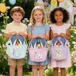 Personalised Cute Peter Rabbit Flower Butterfly Initial Bunny Ears Striped Easter Basket with Name Easter Eggs Hunting Party Favor Gift for Kids