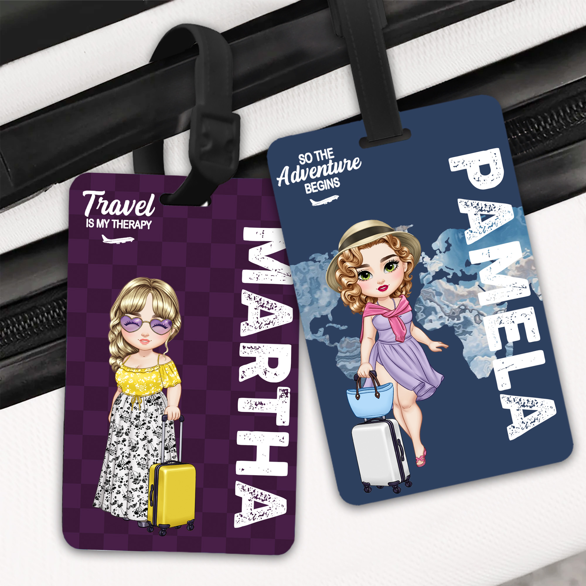 Etiquette de bagage de voyage personnalisée avec nom et texte Accessoire de voyage Cadeau d'anniversaire pour la famille et les amis