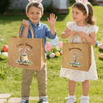 Personalized Happy Easter Bunny Large Jute Tote Bag with Name and Text Easter Party Gift for Boys Girls