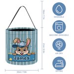 Personalized Striped Cute Hat Bow Rabbit Bucket Basket with Name Easter Egg Hunting Easter Party Favors Gift for Kids