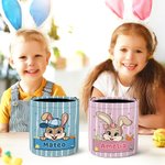 Personalized Striped Cute Hat Bow Rabbit Bucket Basket with Name Easter Egg Hunting Easter Party Favors Gift for Kids