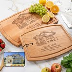 Personalized Engraved House Photo Bamboo Cherry Wood Walnut Wood  Cutting Board with Title and Text Daily Use Housewarming Gift for Friends Family