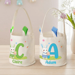 Personalized Cute Bunny Ears Name Easter Basket with Initial Eggs Hunting Party Favor Easter Gift for Boys Girls