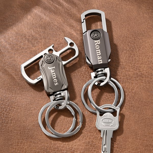 Personalisierte Multifunktions-Drehung Flaschenöffner Schlüsselanhänger mit Namen Vatertag Jahrestag Geburtstag Geschenk für Vater Freund Ehemann