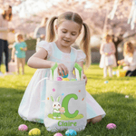 Personalized Cute Bunny Ears Name Easter Basket with Initial Eggs Hunting Party Favor Easter Gift for Boys Girls