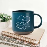 Personalised Double Hearts 12 oz Ceramic Coffee Mug with Engraved Name and Date Valentine's Day Birthday Anniversary Gift for Couples