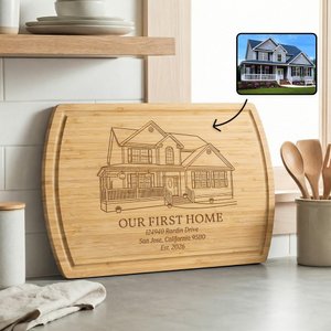 Personalized Engraved House Photo Bamboo Cherry Wood Walnut Wood  Cutting Board with Title and Text Daily Use Housewarming Gift for Friends Family