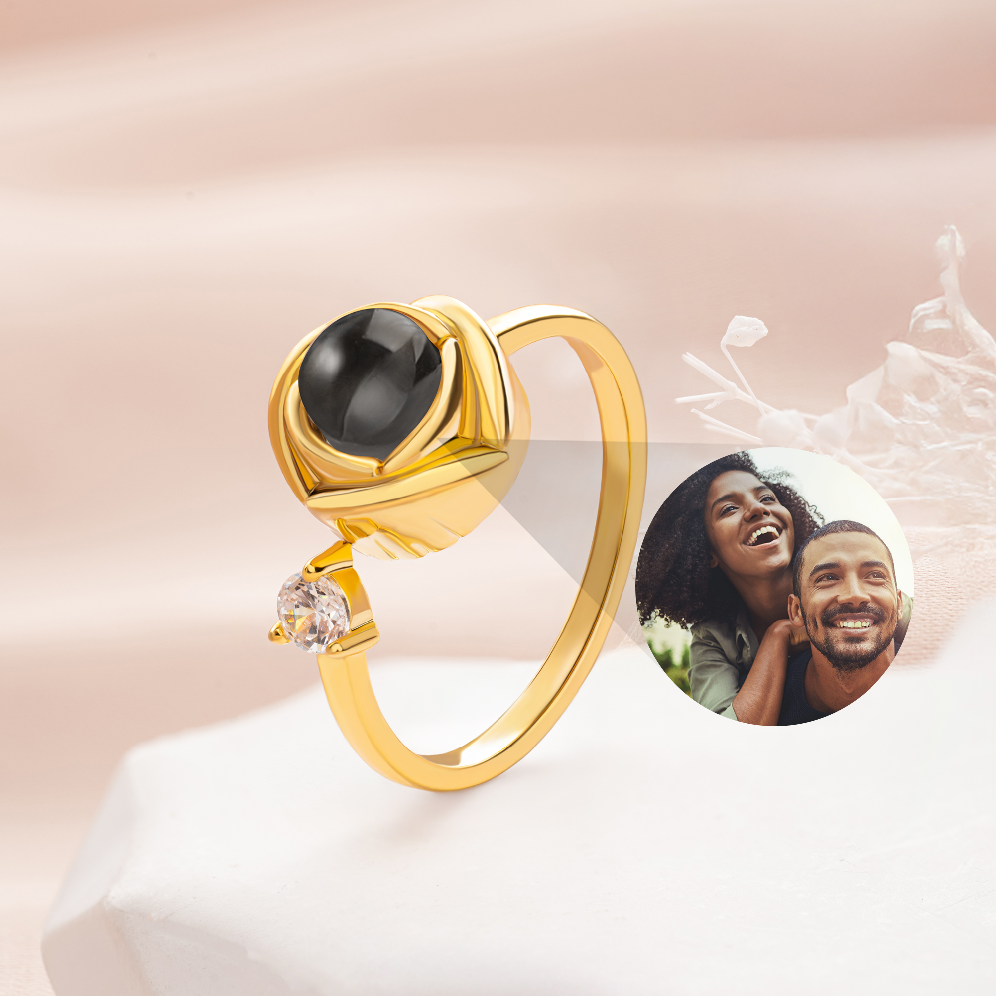 Bague de projection de photo en argent sterling personnalisée avec pierre de naissance Bijoux délicats à porter tous les jours Cadeau d'anniversaire pour petite amie Maman Femmes