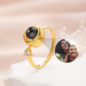 Personalised Sterling Silver Photo Projection Ring with Birthstone Delicate Jewellery Daily Wear Birthday Anniversary Gift for Girlfriend Mom Women