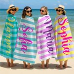 Gepersonaliseerde Palmboom Multicolor Streep Oversized Sneldrogende Strandhanddoek met Naam en Tekst Strand Reisbenodigdheden Verjaardagscadeau voor Familie Vriend